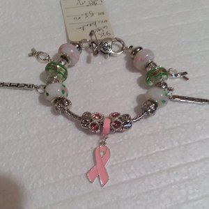 #7-6 3/4"-7" Bracelet-BreastCancer-GlassBeads .925